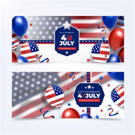 Free Vector Realistic 4th Of July Independence Day Banners Set