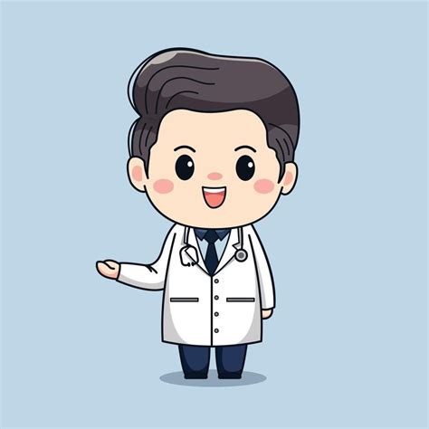 Illustration Of Cute Male Doctor With Stethoscope Kawaii Vector Cartoon Character Design Cartoon