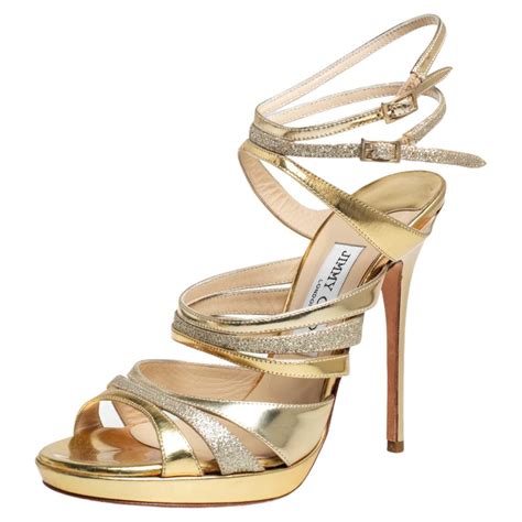 jimmy choo metallic gold lamè and leather aude pointed toe platform pumps size 40 for sale at