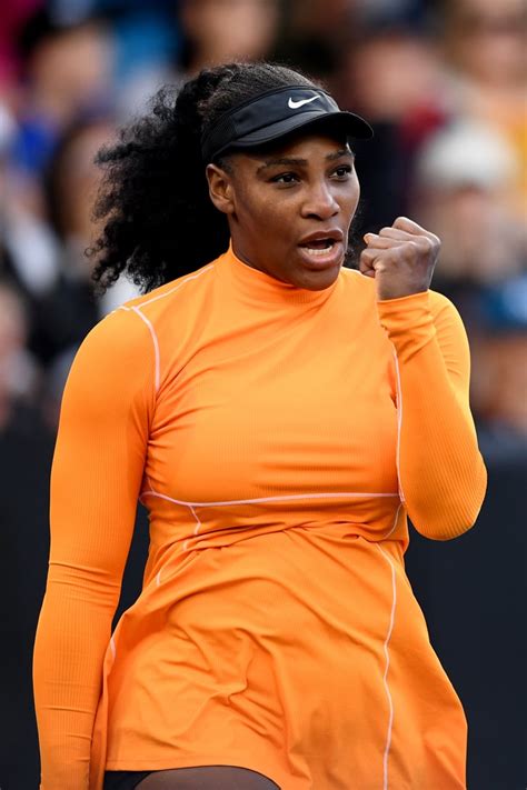 Serena Williams Wearing Orange Long Sleeves At The Auckland Open In