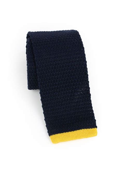 Navy Blue Knit Ties W Colored Tips Navy Knitted Neckties In Cotton