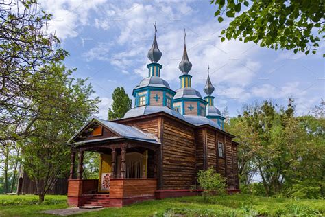Old Wooden Ukrainian Orthodox Church High Quality Architecture Stock