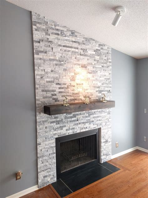 Diy Stacked Stone Fireplace