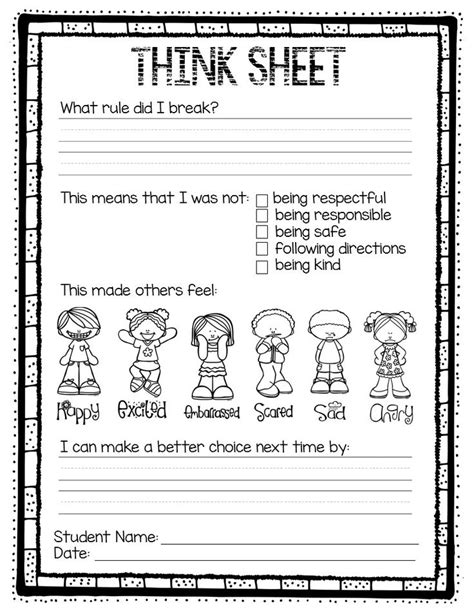 Student Behavior Think Sheet Think Sheet Student Behavior Behavior