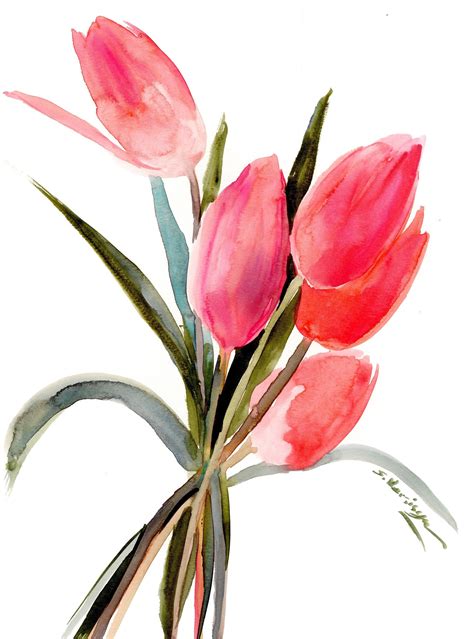 Tulip Flowers Art Original Watercolor Painting By Originalonly On Etsy