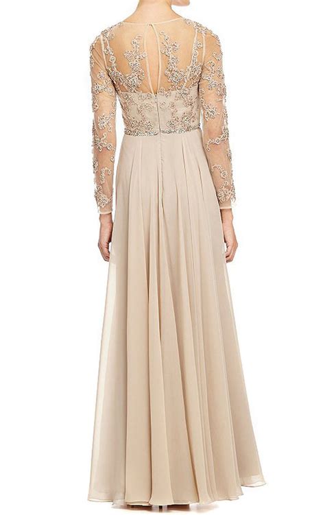 Macloth Long Sleeves Lace Chiffon Evening Gown Champagne Mother Of The