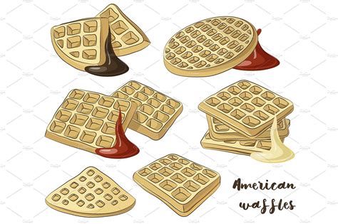 Various American Waffles Waffles Vector Illustration Vector Free
