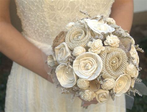 Rustic Cream Ivory Brides Alternative Wedding Bouquet Sola Wood