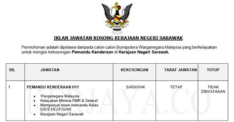 Permohonan jawatan kosong kerajaan jabatan imigresen malaysia berikut merupakan… jabatan tanah dan survei sarawak (1). Jawatan Kosong Terkini Kerajaan Negeri Sarawak ~ Pemandu ...
