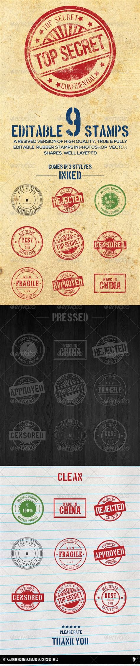 9 Editable Photoshop Rubber Stamps By Chiccosinalo Graphicriver