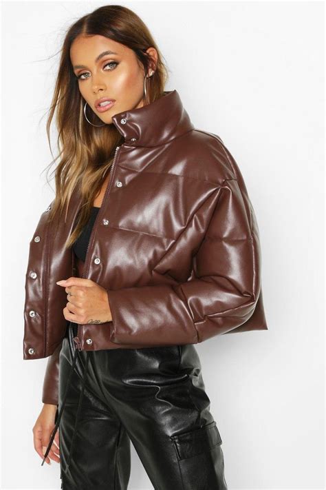 Faux Leather Puffer Puffer Jacket Women Womens Faux Leather Leather
