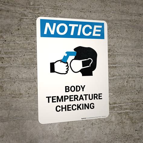 Notice Body Temperature Checking With Icon Portrait Wall Sign