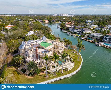 Aerial Photo Luxury Waterfront Mansion Sarasota Florida Editorial Stock