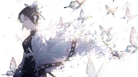 Demon Slayer Shinobu Kochou On Side With Flying Butterflies Hd Anime