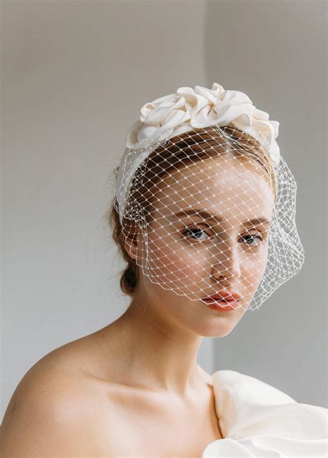 Triple Rosette With Veil Bride Headpiece Headband Veil Bridal Headwear