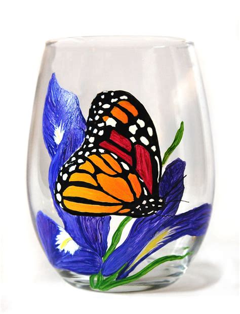 Butterfly Wine Glass Butterfly Glass Hand Painted Glass