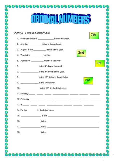 Teaching Ordinal Numbers Worksheets | 99Worksheets