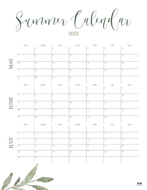 2023 Summer Calendars 18 Free Printables Printabulls