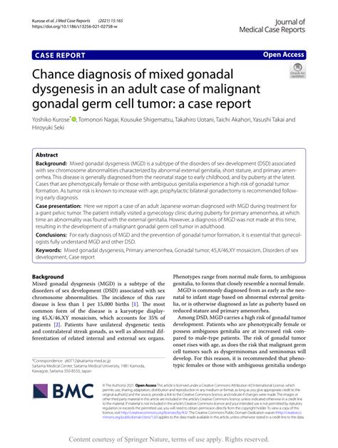 PDF Chance Diagnosis Of Mixed Gonadal Dysgenesis In An Adult Case Of