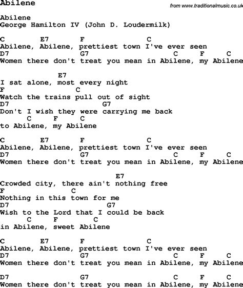 Traditional Song Abilene With Chords Tabs And Lyrics