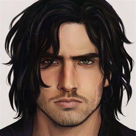 A Man With Long Black Hair And Green Eyes