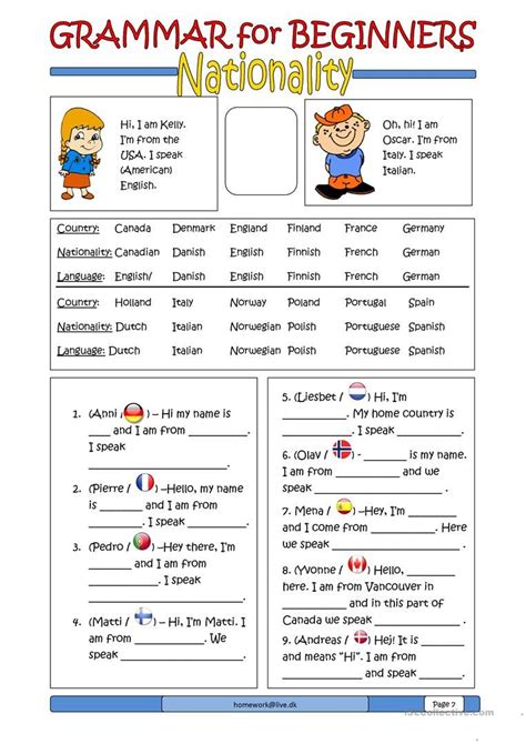Now i'm reading for beginners has a plethora of books your child can continue to go through based on all different topics and levels of reading. Grammar for Beginners: Nationality | Exercícios de inglês ...