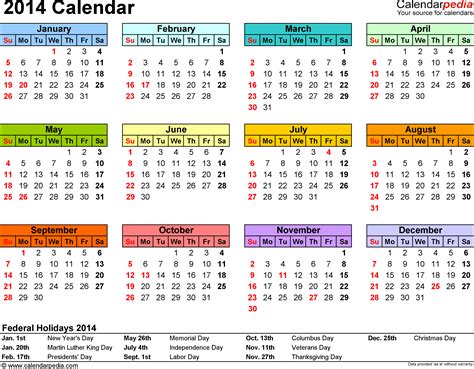 2014 Calendar Excel 13 Free Printable Templates Xlsx