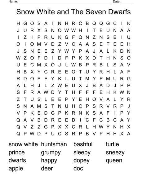 Snow White And The Seven Dwarfs Word Search Wordmint