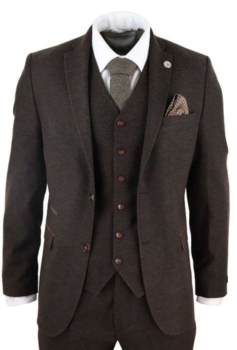 Mens Wool 3 Piece Suit Tweed Peaky Blinders 4 Pocket Authentic 1920s