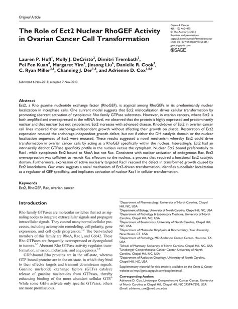 Pdf The Role Of Ect2 Nuclear Rhogef Activity In Ovarian Cancer Cell