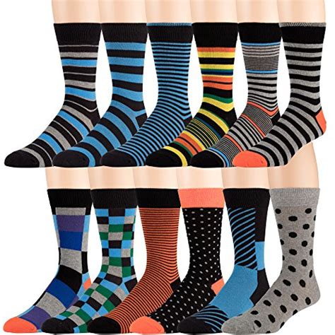 zeke men s cotton dress socks 12 pack funky colorful crew socks fashion patterned fun