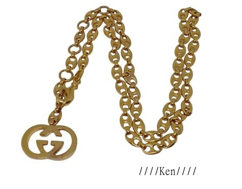Gucci Necklace Chain Auth Logo Mark Vintage Rare Gold Pendant Belt 91cm