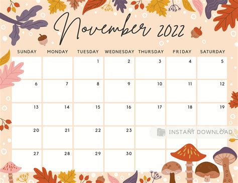 Free Download November 2022 Calendar Beautiful Fall Autumn Flowers Etsy
