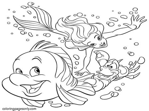Little Mermaid Sebastian And Flounder Are Diving Under The Sea
