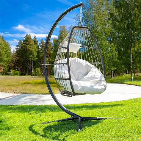 Outdoor Hanging Egg Swing Chair Uv Resistant Soft Cushion Large Basket