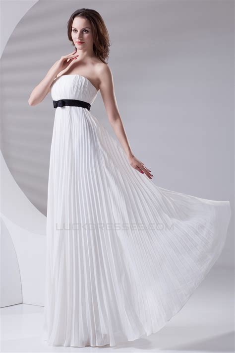 Empire Strapless Long White Chiffon Bridesmaid Dresses