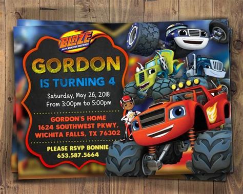 Blaze and the monster machines party invitation from personalized party invites. Pin on 5th Birthday Party (Blaze Party decor)