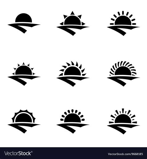 Black Sunrise Icon Set Royalty Free Vector Image