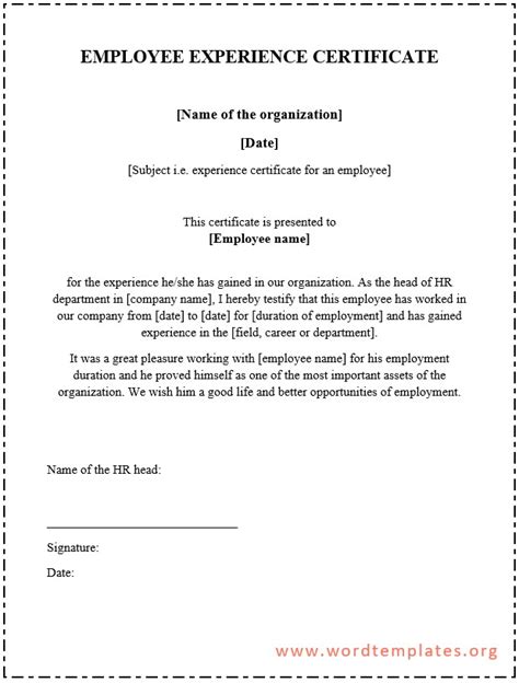 Employee Experience Certificate Template Word Templates For Free Download