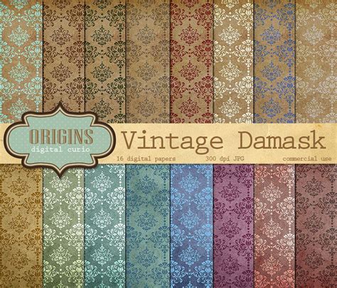 Vintage Damask Digital Paper Seamless Damask Patterns And Etsy