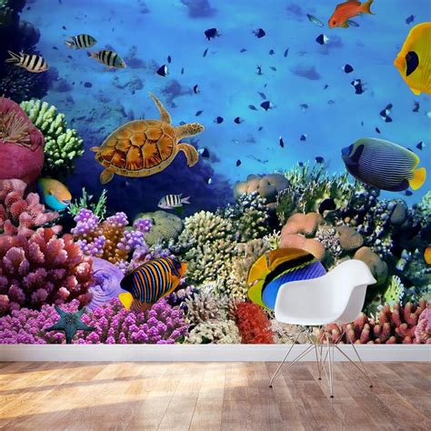 Sea Reef Life Wall Mural Underwater Wallpaper Fish Wallpaper Coral Art