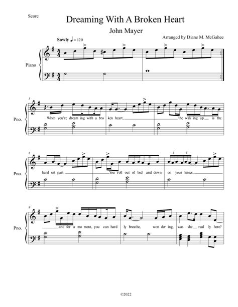 Dreaming With A Broken Heart Arr Diane M Mcgahee Sheet Music John Mayer Piano And Vocal