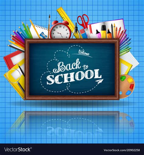 School Supplies And Blue Blackboard Royalty Free Vector