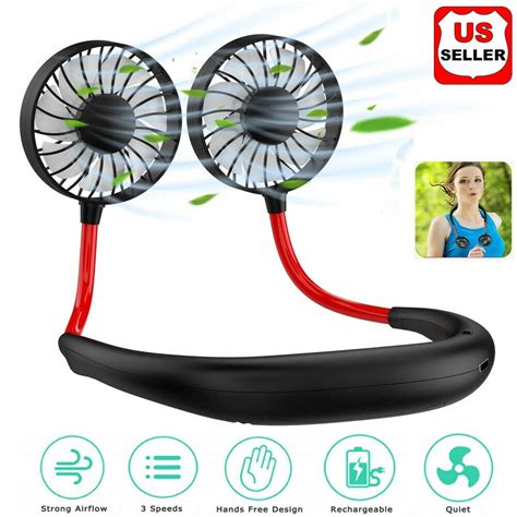Portable Usb Rechargeable Neckband Dual Cooling Mini Fan Lazy Neck Hanging Style White Walmart