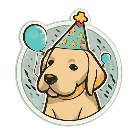 Birthday Sticker Featuring A Dog Wearing A Birthday Hat Vector Clipart