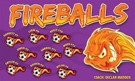 Fireballs Soccer Team Banner 3ft X5ft Your Team Name And Custom Design