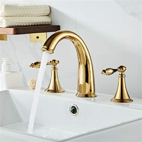 Best Gold Solid Brass Widespread Bathroom Faucet 3 Hole Two Handle Deck