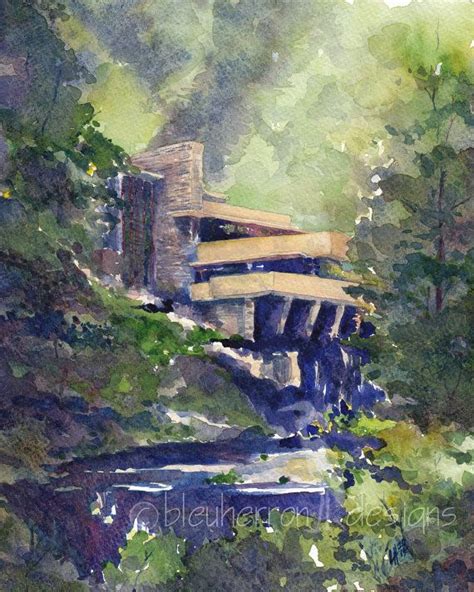Watercolor Painting Summer At Fallingwater Frank Lloyd Etsy In 2021
