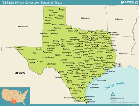 A Map Of Texas Showing The Major Cities