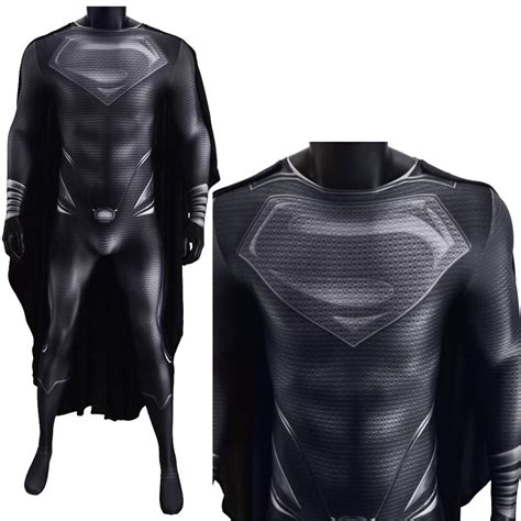 Justice League Man Of Steel Superman Clark Kent Black Cosplay Costume
